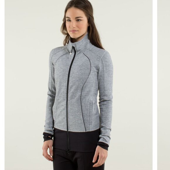 Lululemon Nice Asana Jacket *Herringbone Heathered Herringbone/Black - Size 8 - Picture 1 of 10